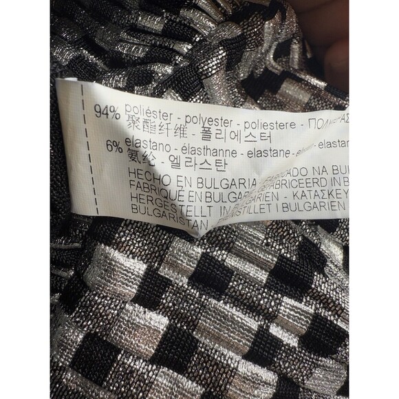 NWT Zara Shimmery Metallic Silver Black Ruffle Party Mini Dress Size Large - Picture 11 of 11